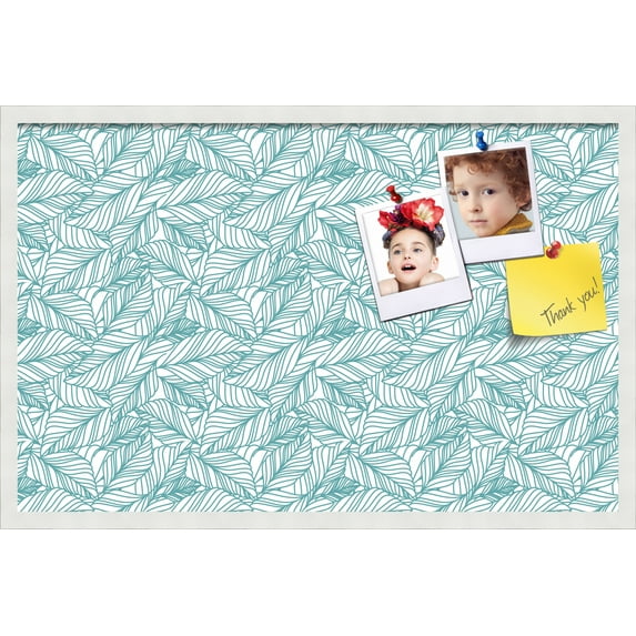 PinPix 34x22 Custom Cork Bulletin Board White Aqua Poster Board Has a Fabric Style Canvas Finish, Framed in White Aqua, by ArtToFrames (PinPix-1876)