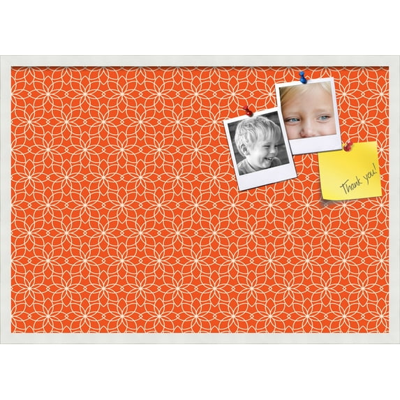 PinPix 34x24 Custom Cork Bulletin Board Floral Dark Orange Poster Board Has a Fabric Style Canvas Finish, Framed in Floral Dark Orange, by ArtToFrames (PinPix-547)