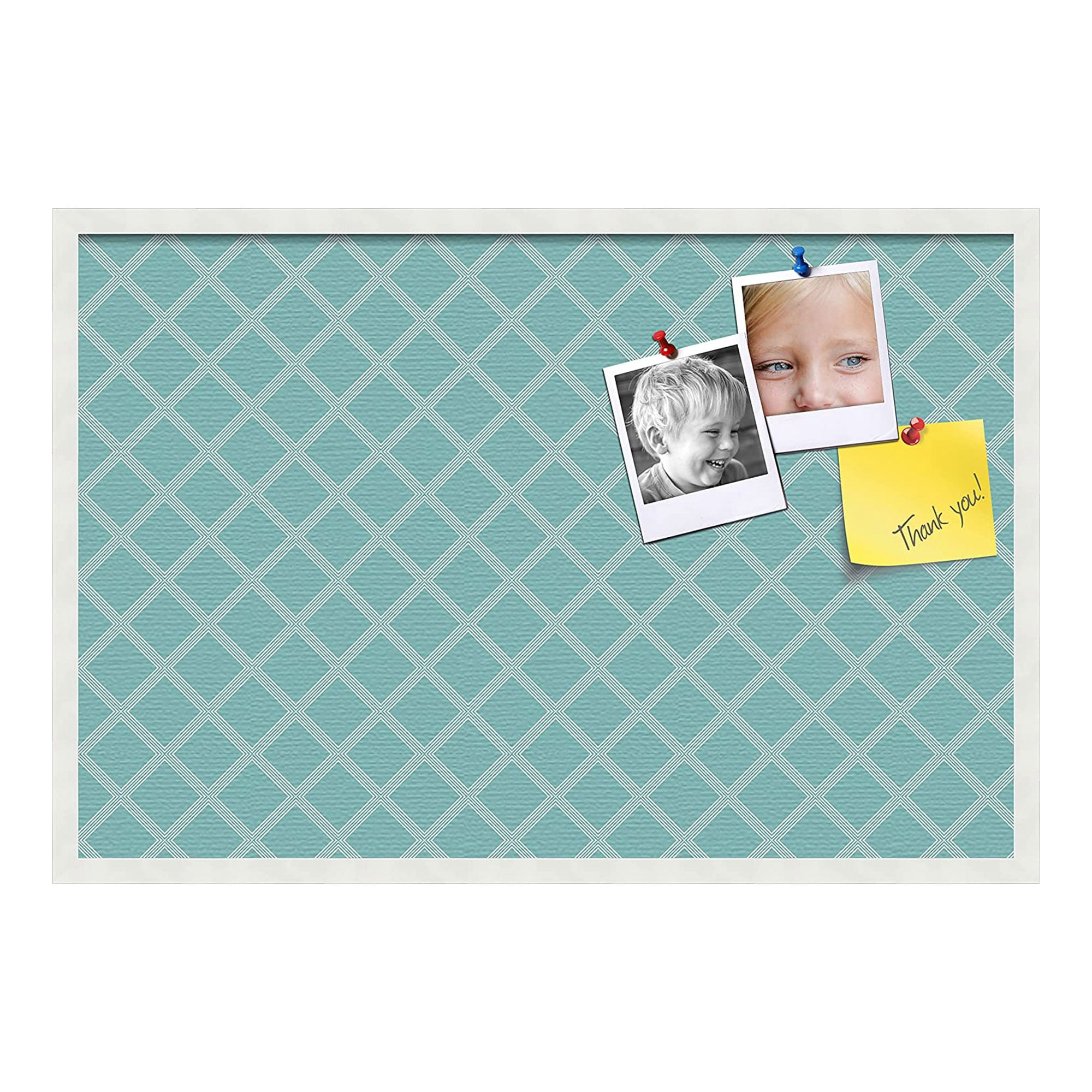 PinPix 36 x 24 Decorative Canvas Bulletin Board, Diamond Pattern, Aqua