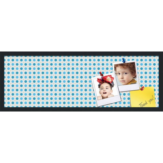 PinPix 36x12 Custom Cork Bulletin Board Bule Polka Dot Poster Board Has a Fabric Style Canvas Finish, Framed in Bule Polka Dot, by ArtToFrames (PinPix-341)