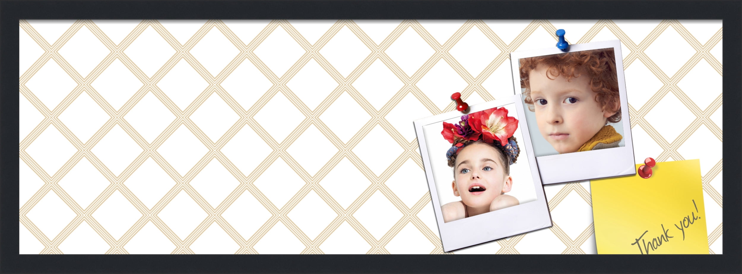 PinPix 36x12 Custom Cork Bulletin Board Diamond Modern Beige White Poster Board Has a Fabric Style Canvas Finish, Framed in Diamond Modern Beige White, by ArtToFrames (PinPix-1801)