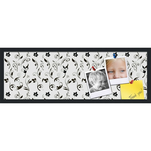 PinPix 36x12 Custom Cork Bulletin Board Floral Black Flower Poster Board Has a Fabric Style Canvas Finish, Framed in Floral Black Flower, by ArtToFrames (PinPix-123)