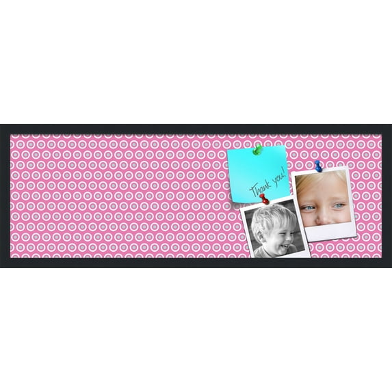 PinPix 36x12 Custom Cork Bulletin Board Pink - White Dots Poster Board Has a Fabric Style Canvas Finish, Framed in Pink - White Dots, by ArtToFrames (PinPix-362)