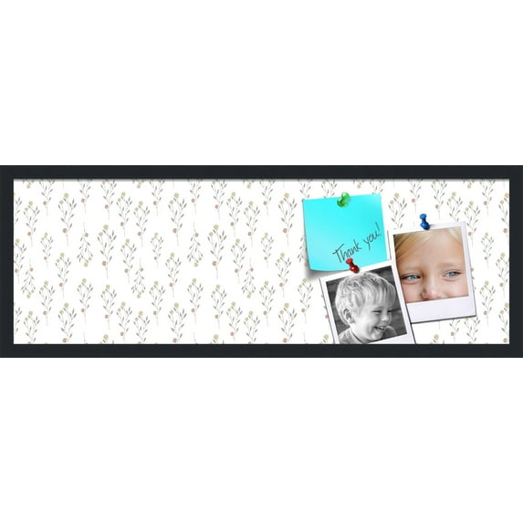 PinPix 36x12 Custom Cork Bulletin Board Vintage Botanical Pewter Poster Board Has a Fabric Style Canvas Finish, Framed in Vintage Botanical Pewter, by ArtToFrames (PinPix-1595)