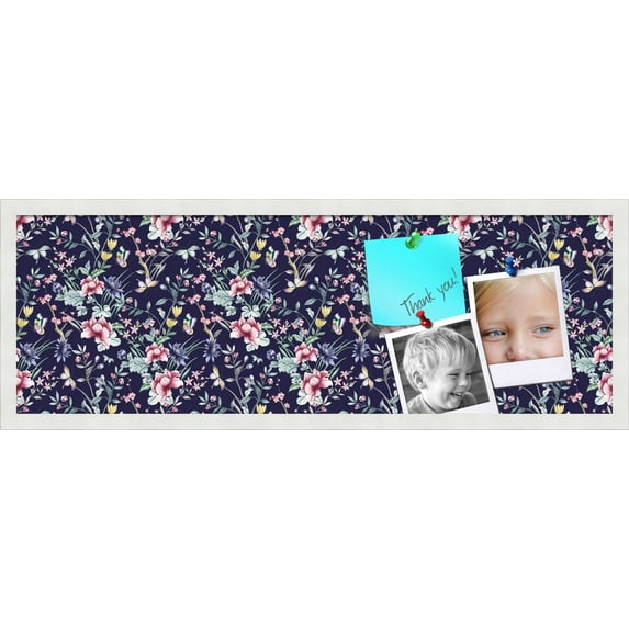 PinPix 36x12 Custom Cork Bulletin Board Vintage Japanese Floral Navy Poster Board Has a Fabric Style Canvas Finish, Framed in Vintage Japanese Floral Navy, by ArtToFrames (PinPix-1542)