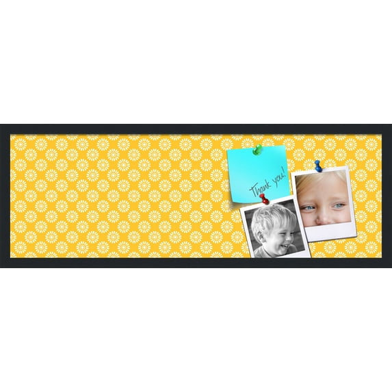 PinPix 36x12 Custom Cork Bulletin Board Yellow Flowers Poster Board Has a Fabric Style Canvas Finish, Framed in Yellow Flowers, by ArtToFrames (PinPix-268)