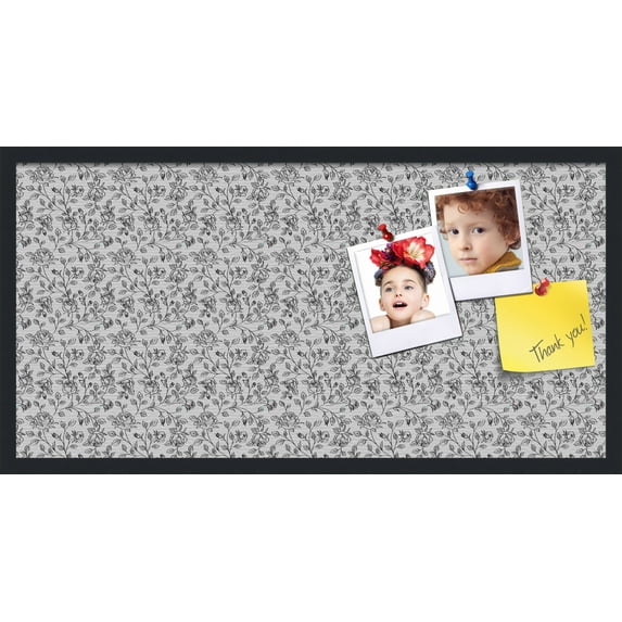 PinPix 36x18 Custom Cork Bulletin Board Floral Black Roses Poster Board Has a Fabric Style Canvas Finish, Framed in Floral Black Roses, by ArtToFrames (PinPix-165)