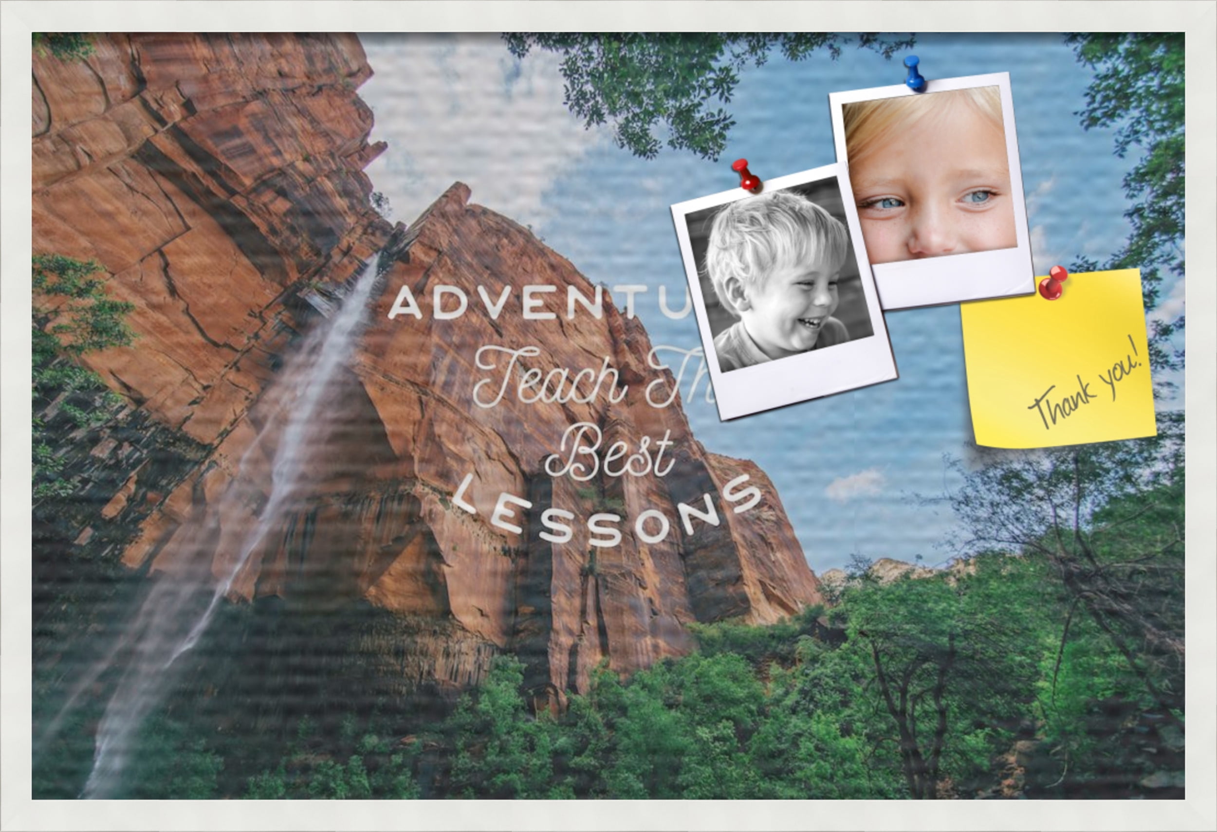PinPix 36x24 Custom Cork Bulletin Board Adventures Teach Poster Board Has a Fabric Style Canvas Finish, Framed in Adventures Teach, by ArtToFrames (PinPix-1486)