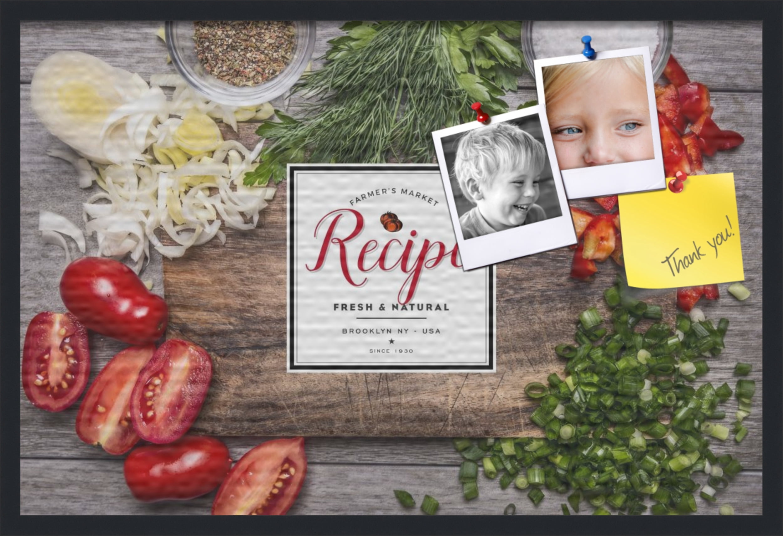 PinPix 36x24 Custom Cork Bulletin Board Chopped Vegetables Poster Board Has a Fabric Style Canvas Finish, Framed in Chopped Vegetables, by ArtToFrames (PinPix-1369)