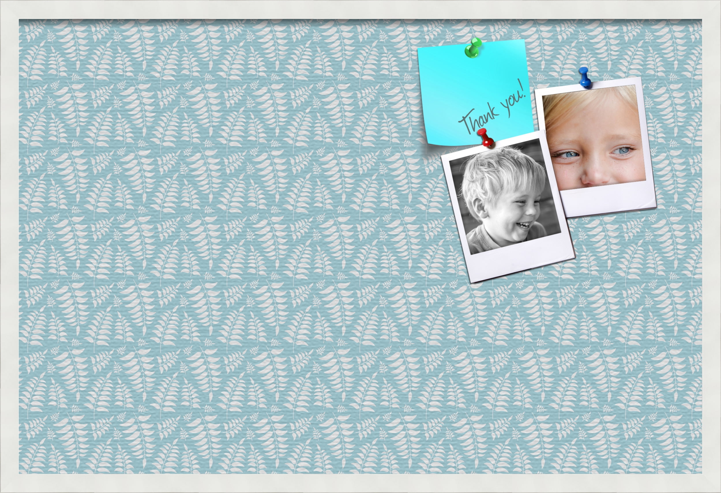 PinPix 36x24 Custom Cork Bulletin Board Fern Lt Blue Poster Board Has a Fabric Style Canvas Finish, Framed in Fern Lt Blue, by ArtToFrames (PinPix-1581)