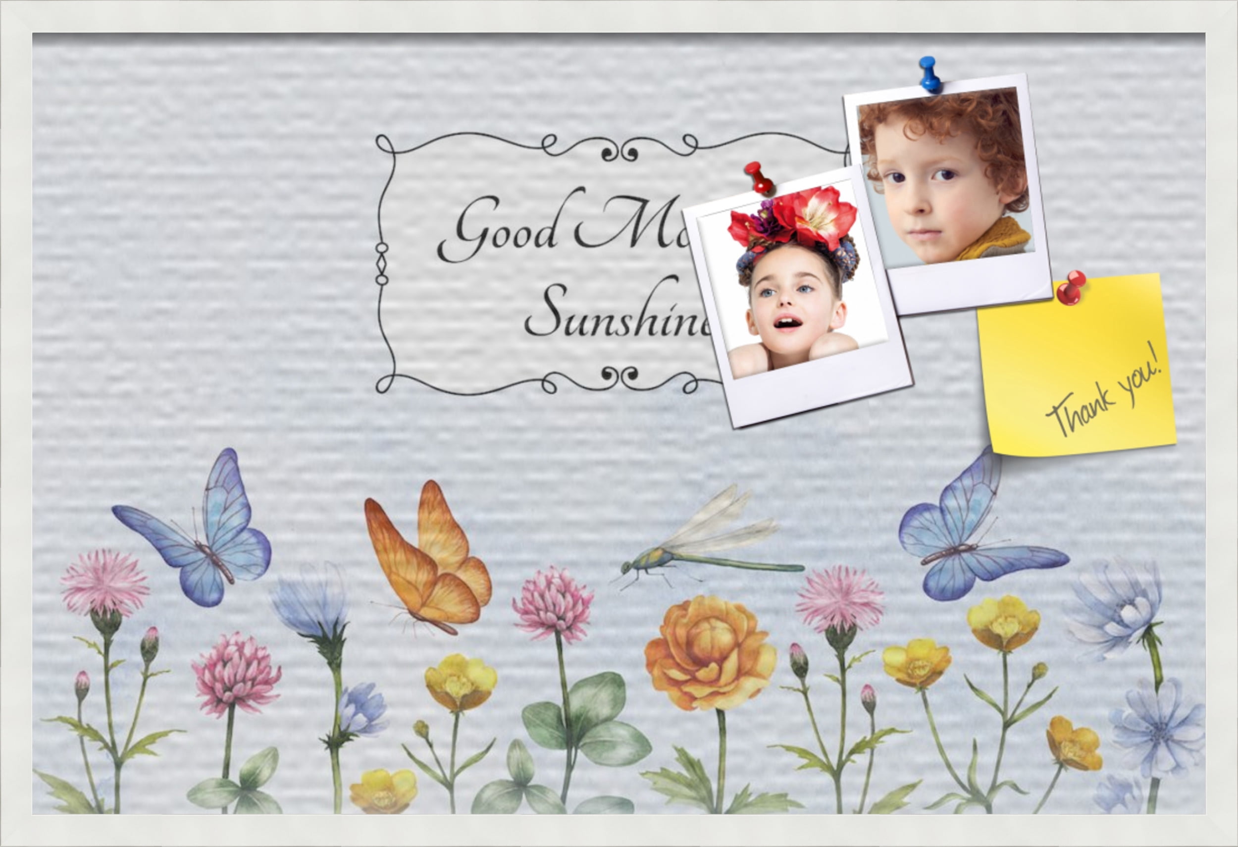 PinPix 36x24 Custom Cork Bulletin Board Good Morning Sunshine Poster Board Has a Fabric Style Canvas Finish, Framed in Good Morning Sunshine, by ArtToFrames (PinPix-1494)
