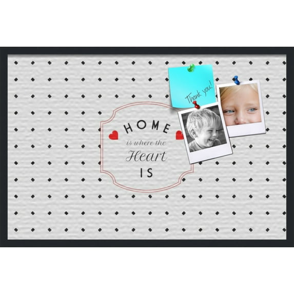 PinPix 36x24 Custom Cork Bulletin Board Home Is Where The Heart Is Poster Board Has a Fabric Style Canvas Finish, Framed in Home Is Where The Heart Is, by ArtToFrames (PinPix-1495)