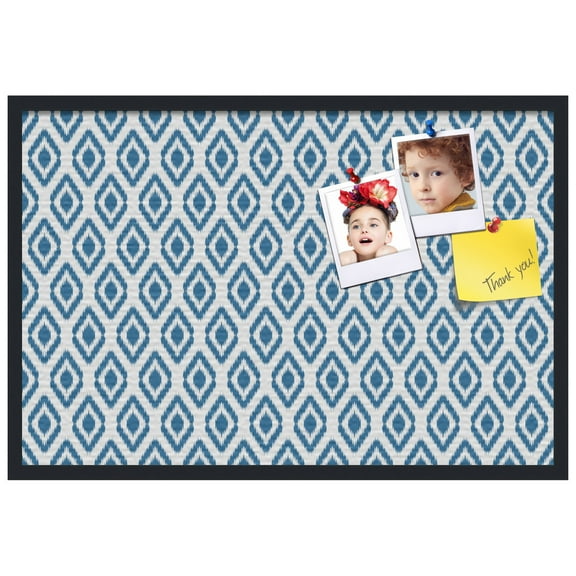 PinPix 36x24 Custom Cork Bulletin Board Ikat Navy Poster Board Has a Fabric Style Canvas Finish, Framed in Black, by ArtToFrames (PinPix-1634)