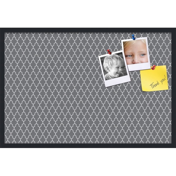 PinPix 36x24 Custom Cork Bulletin Board Quatrefoil Dk Grey Poster Board Has a Fabric Style Canvas Finish, Framed in Quatrefoil Dk Grey, by ArtToFrames (PinPix-583)