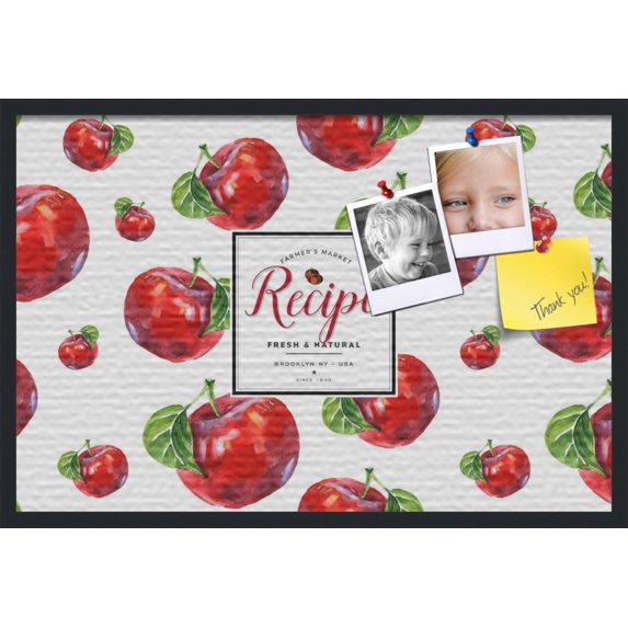PinPix 36x24 Custom Cork Bulletin Board Red Apples Poster Board Has a Fabric Style Canvas Finish, Framed in Red Apples, by ArtToFrames (PinPix-1370)