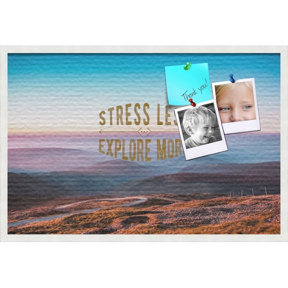 PinPix 36x24 Custom Cork Bulletin Board Stress Less Explore More Poster Board Has a Fabric Style Canvas Finish, Framed in Stress Less Explore More, by ArtToFrames (PinPix-1490)
