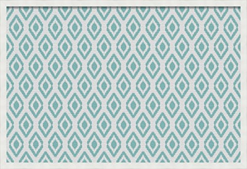 PinPix 36x24 inch Cork Bulletin Board. This Decorative Framed Pin Board Comes with Ikat Aqua Design and Satin White Frame. Ideal for Home, Office Decor or School (PinPix-1630)