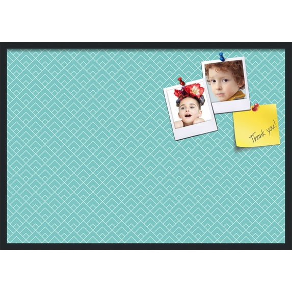 PinPix 40x28 Custom Cork Bulletin Board Peaks Modern Pattern Aqua Poster Board Has a Fabric Style Canvas Finish, Framed in Peaks Modern Pattern Aqua, by ArtToFrames (PinPix-1790)