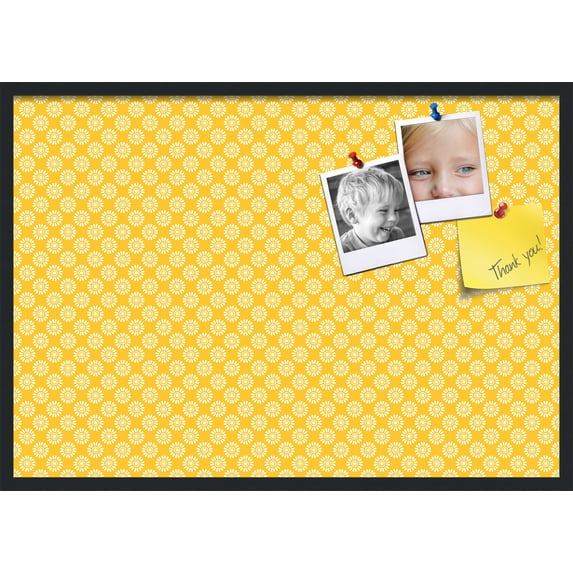 PinPix 40x28 Custom Cork Bulletin Board Yellow Flowers Poster Board Has a Fabric Style Canvas Finish, Framed in Yellow Flowers, by ArtToFrames (PinPix-268)