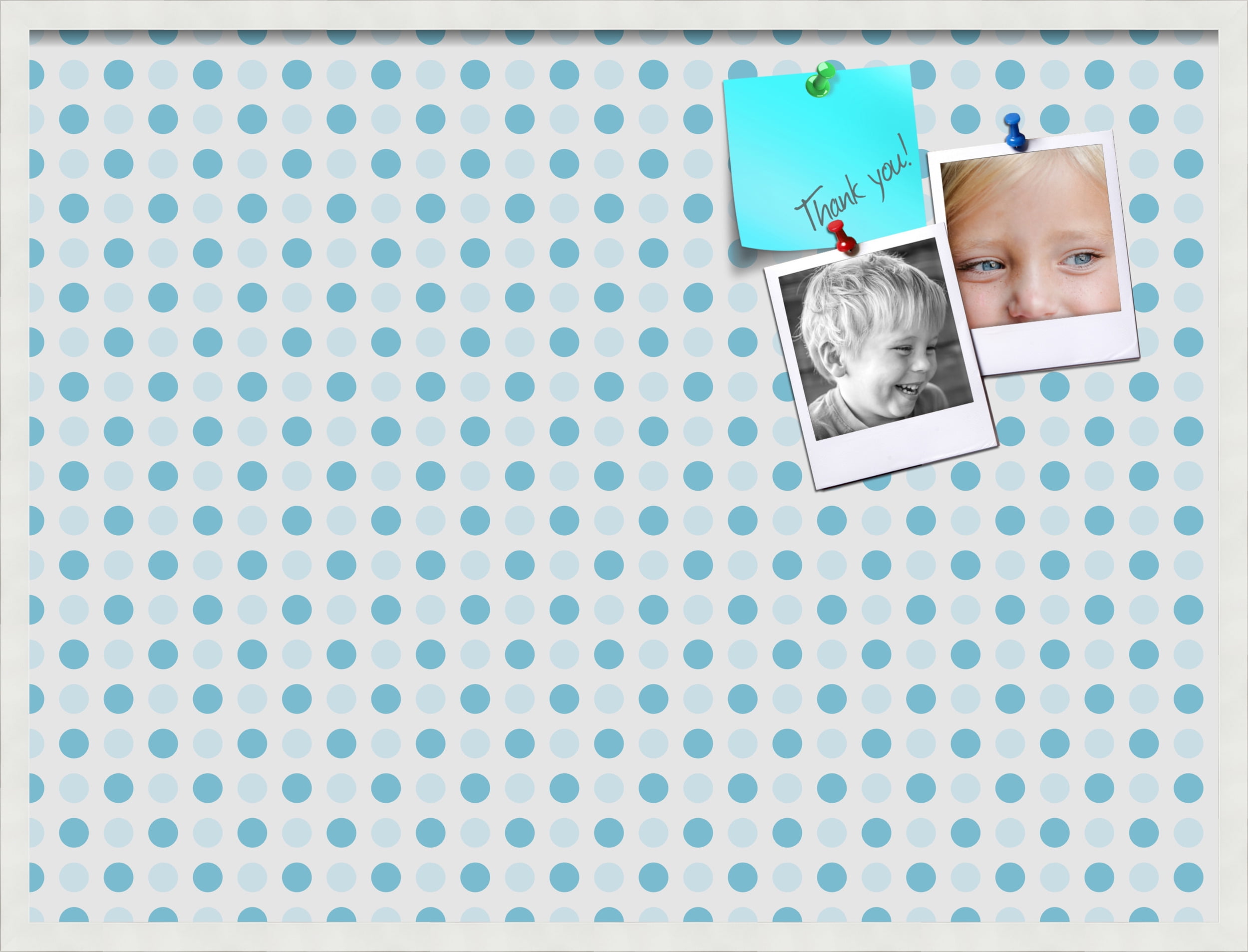 PinPix 40x30 Custom Cork Bulletin Board Light Blue Polka Dot Poster Board Has a Fabric Style Canvas Finish, Framed in Light Blue Polka Dot, by ArtToFrames (PinPix-344)