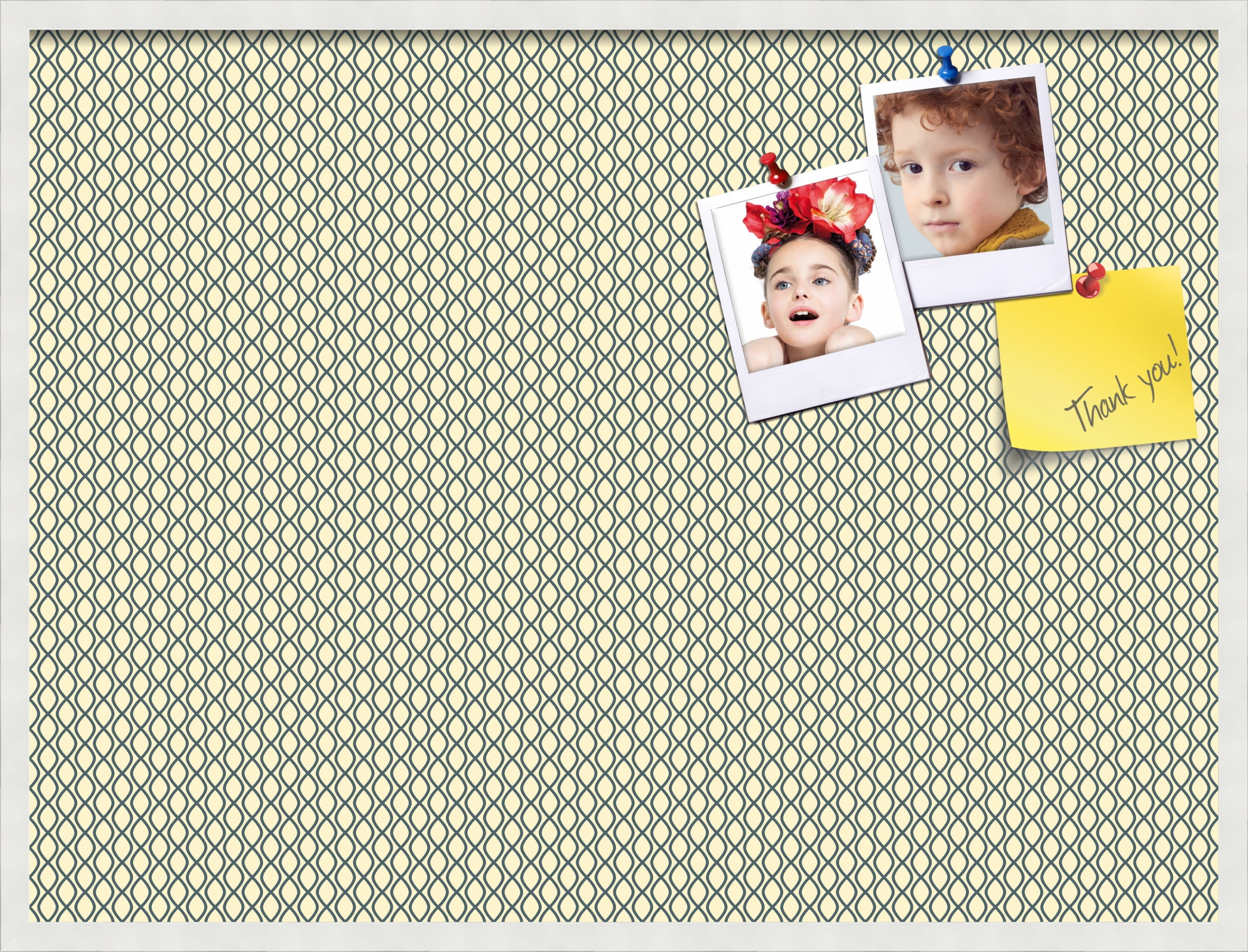 PinPix 40x30 Custom Cork Bulletin Board Yellow And Blue Waves Poster Board Has a Fabric Style Canvas Finish, Framed in Yellow And Blue Waves, by ArtToFrames (PinPix-321)