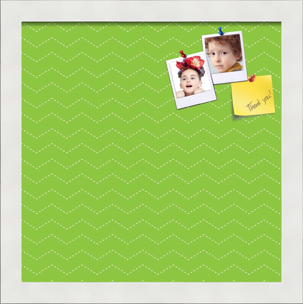 PinPix ArtToFrames 10x10 Custom Cork Bulletin Board Green Chevron   Poster Board Has a Fabric Style Canvas Finish, Framed in Satin White Frame (PinPix-518)