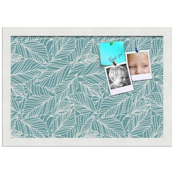 PinPix ArtToFrames 10x16 Custom Cork Bulletin Board Aqua White Poster Board Has a Fabric Style Canvas Finish, Framed in Satin White Frame (PinPix-1871)