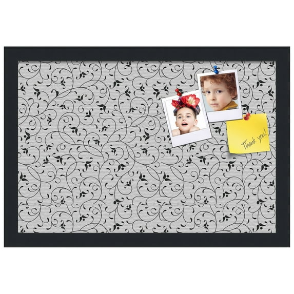 PinPix ArtToFrames 10x16 Custom Cork Bulletin Board Bk Seemless Flower Poster Board Has a Fabric Style Canvas Finish, Framed in Satin Black (PinPix-122)