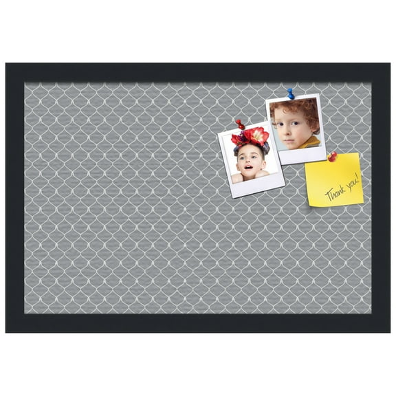 PinPix ArtToFrames 10x16 Custom Cork Bulletin Board Grey Chain Poster Board Has a Fabric Style Canvas Finish, Framed in Satin Black (PinPix-570)
