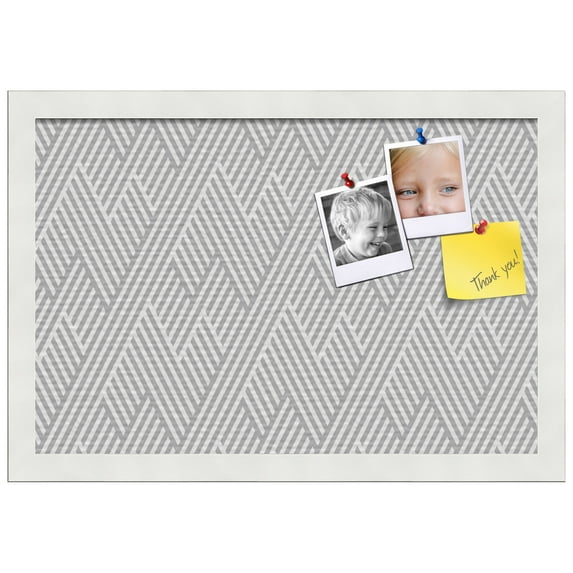 PinPix ArtToFrames 10x16 Custom Cork Bulletin Board Modeco Zig Zag Grey Poster Board Has a Fabric Style Canvas Finish, Framed in Satin White Frame (PinPix-1508)