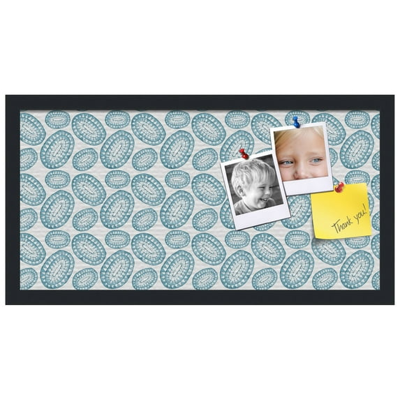 PinPix ArtToFrames 10x22 Custom Cork Bulletin Board Bohemian Circles Turquoise Poster Board Has a Fabric Style Canvas Finish, Framed in Satin Black (PinPix-1588)