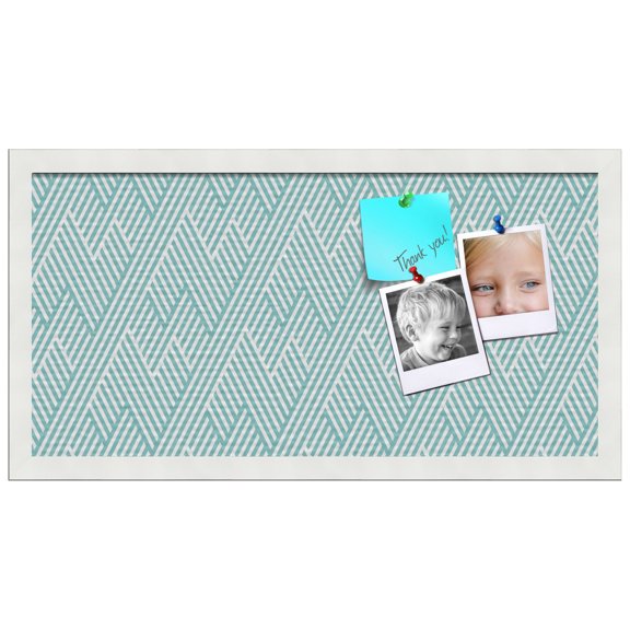 PinPix ArtToFrames 10x22 Custom Cork Bulletin Board Modeco Zig Zag Aqua   Poster Board Has a Fabric Style Canvas Finish, Framed in Satin White Frame (PinPix-1628)