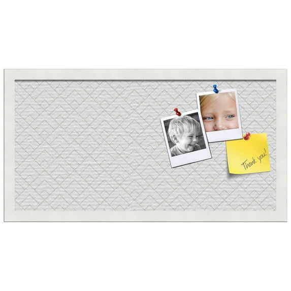 PinPix ArtToFrames 10x22 Custom Cork Bulletin Board Peaks Modern Pattern White Grey Poster Board Has a Fabric Style Canvas Finish, Framed in Satin White Frame (PinPix-1795)