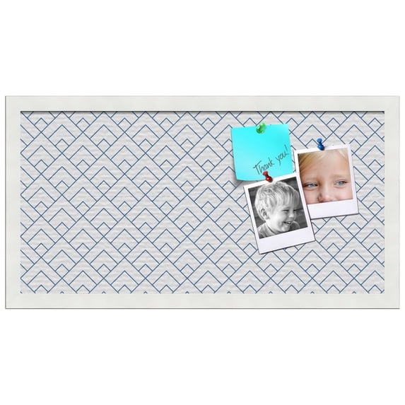 PinPix ArtToFrames 10x22 Custom Cork Bulletin Board Peaks Modern Pattern White Navy Poster Board Has a Fabric Style Canvas Finish, Framed in Satin White Frame (PinPix-1797)