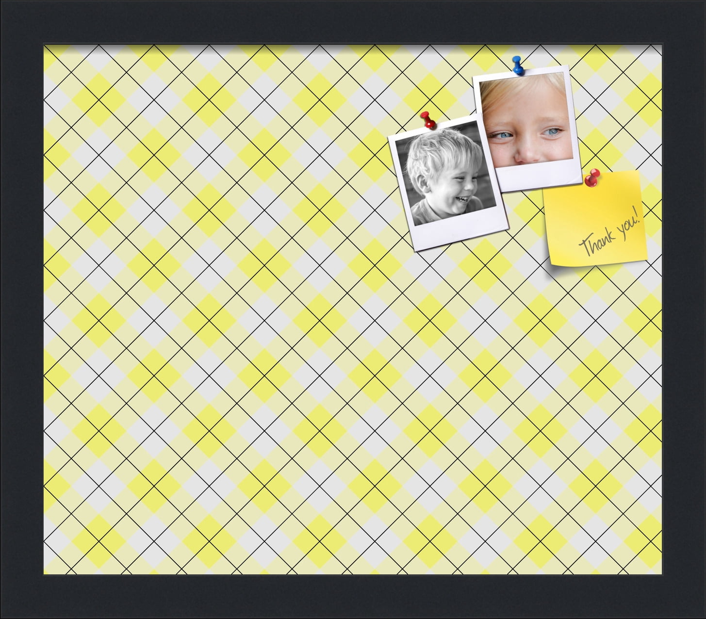 PinPix ArtToFrames 12x10 Custom Cork Bulletin Board Argyle Bright Yellow   Poster Board Has a Fabric Style Canvas Finish, Framed in Satin Black (PinPix-647)