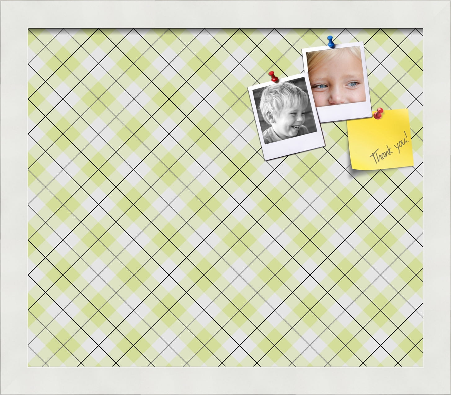 PinPix ArtToFrames 12x10 Custom Cork Bulletin Board Argyle Light Yellow   Poster Board Has a Fabric Style Canvas Finish, Framed in Satin White Frame (PinPix-642)