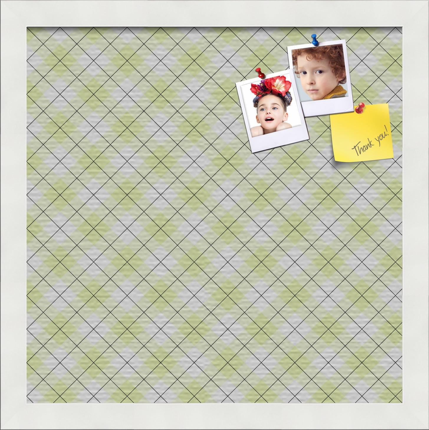 PinPix ArtToFrames 12x12 Custom Cork Bulletin Board Argyle Light Yellow   Poster Board Has a Fabric Style Canvas Finish, Framed in Satin White Frame (PinPix-642)