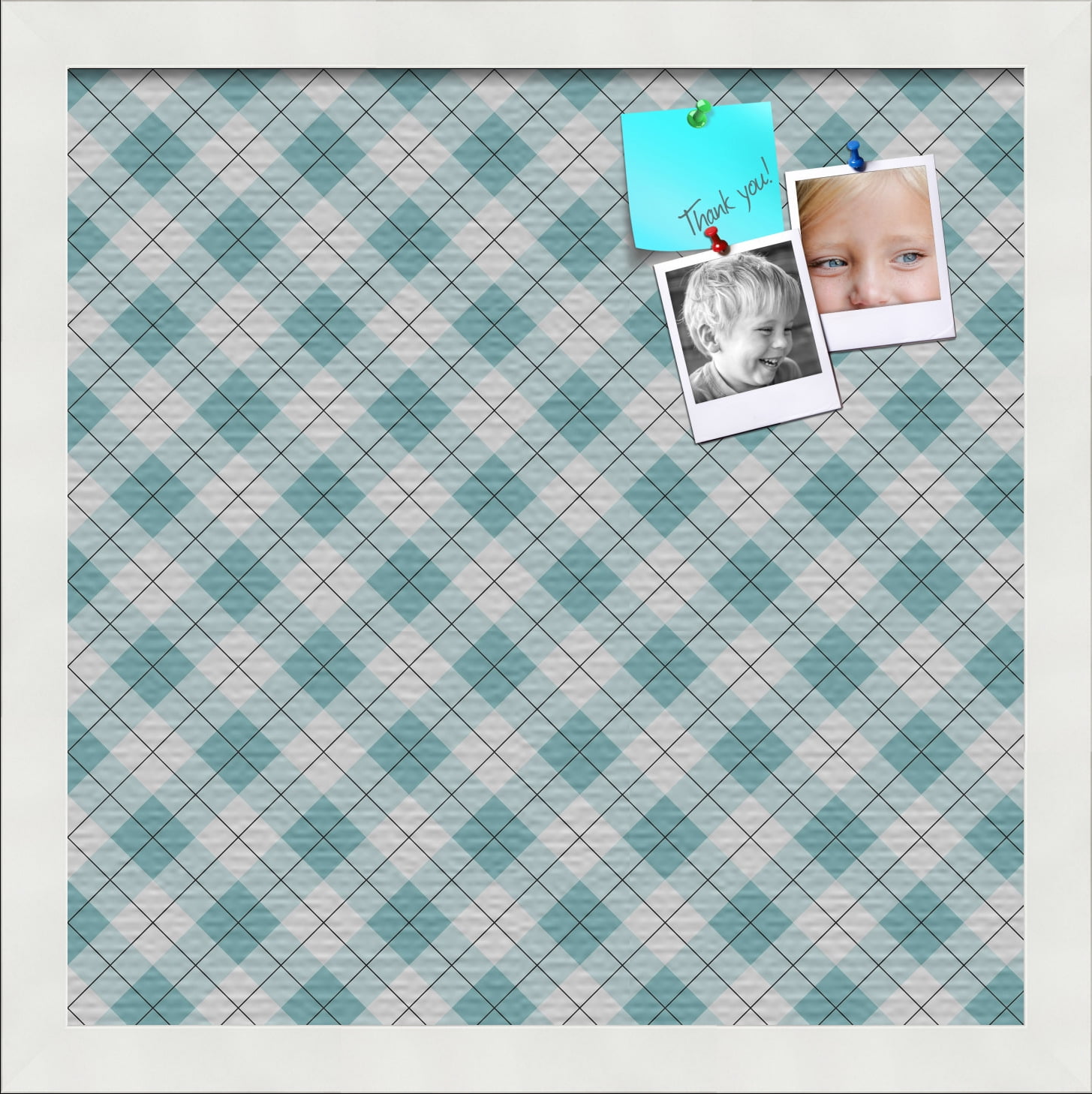 PinPix ArtToFrames 12x12 Custom Cork Bulletin Board Argyle Turquoise   Poster Board Has a Fabric Style Canvas Finish, Framed in Satin White Frame (PinPix-648)