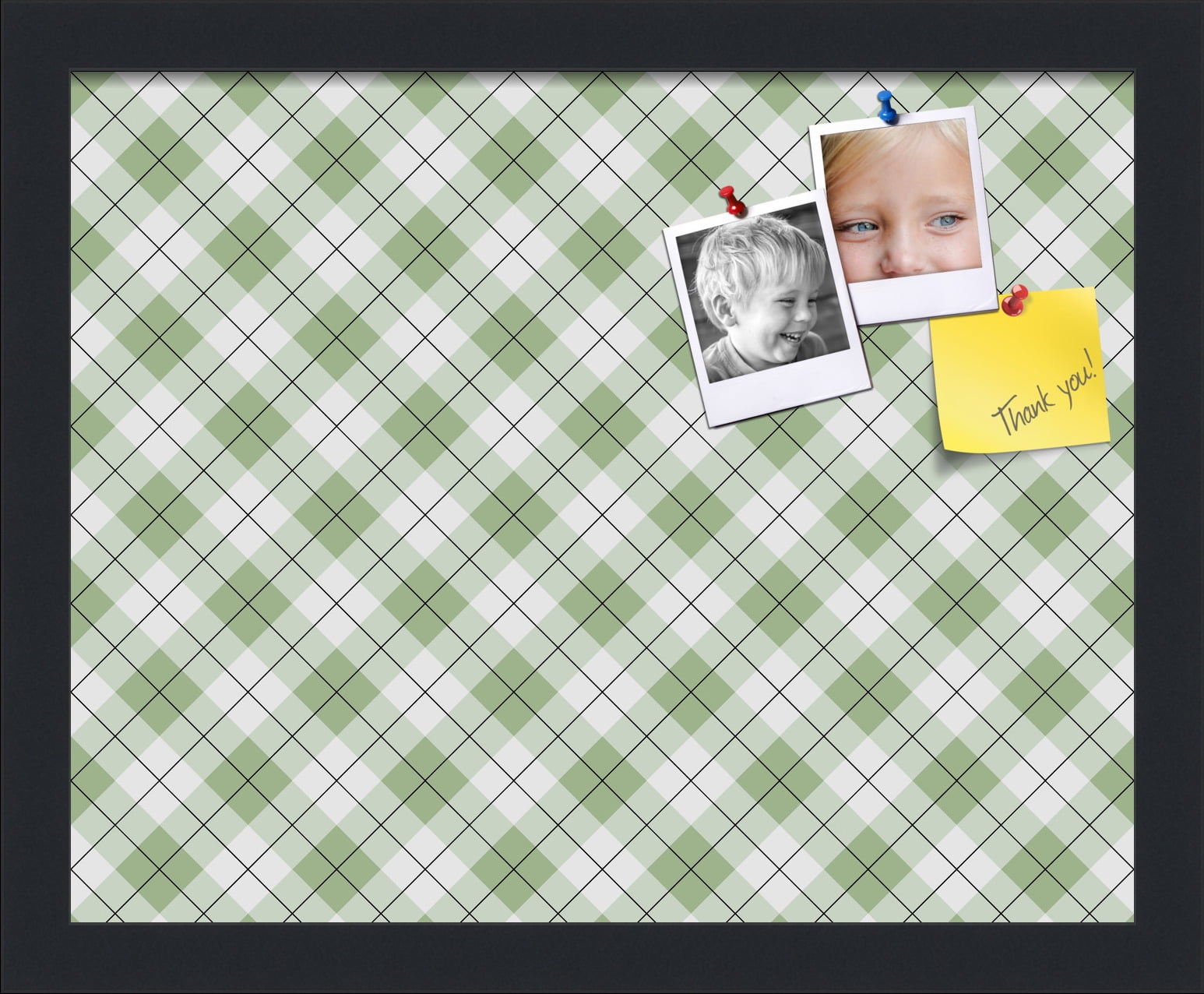 PinPix ArtToFrames 13x10 Custom Cork Bulletin Board Argyle Lime Green   Poster Board Has a Fabric Style Canvas Finish, Framed in Satin Black (PinPix-641)