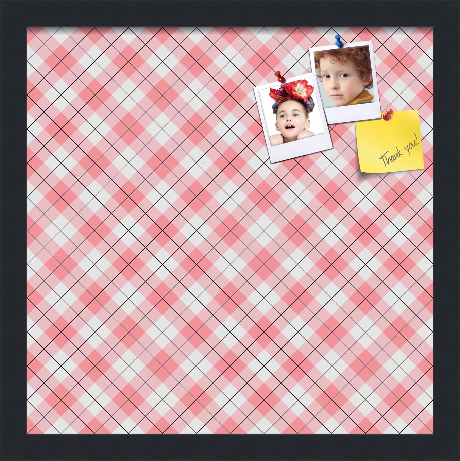 PinPix ArtToFrames 13x13 Custom Cork Bulletin Board Argyle Light Pink   Poster Board Has a Fabric Style Canvas Finish, Framed in Satin Black (PinPix-649)