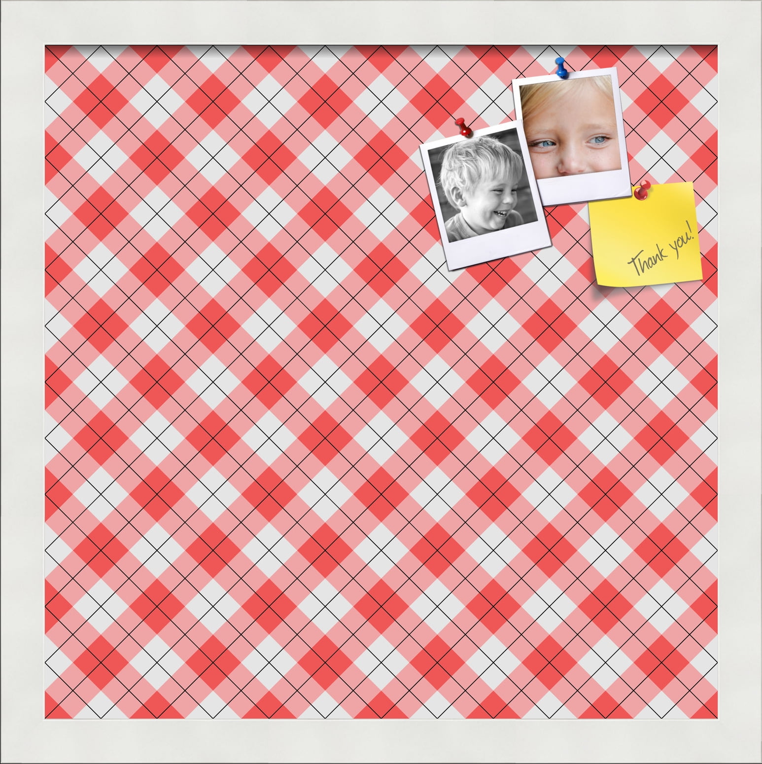 PinPix ArtToFrames 13x13 Custom Cork Bulletin Board Argyle Red   Poster Board Has a Fabric Style Canvas Finish, Framed in Satin White Frame (PinPix-646)