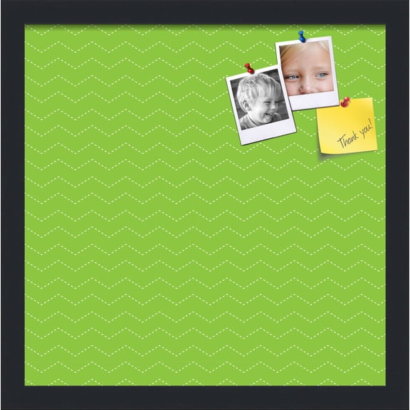 PinPix ArtToFrames 13x13 Custom Cork Bulletin Board Green Chevron   Poster Board Has a Fabric Style Canvas Finish, Framed in Satin Black (PinPix-518)