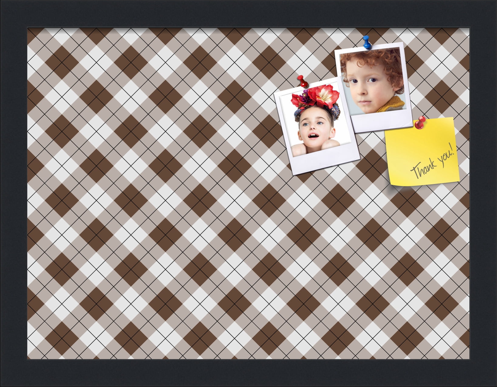 PinPix ArtToFrames 14x10 Custom Cork Bulletin Board Argyle Brown   Poster Board Has a Fabric Style Canvas Finish, Framed in Satin Black (PinPix-631)