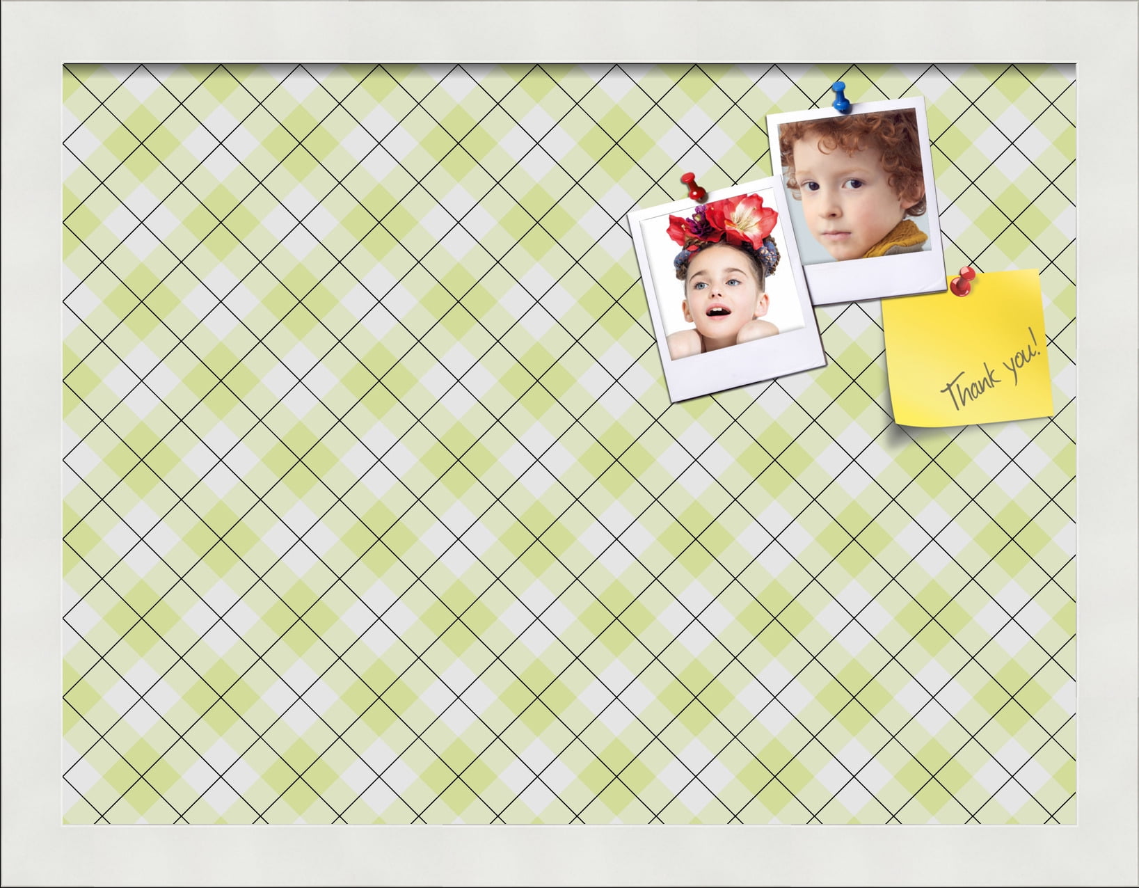 PinPix ArtToFrames 14x10 Custom Cork Bulletin Board Argyle Light Yellow   Poster Board Has a Fabric Style Canvas Finish, Framed in Satin White Frame (PinPix-642)