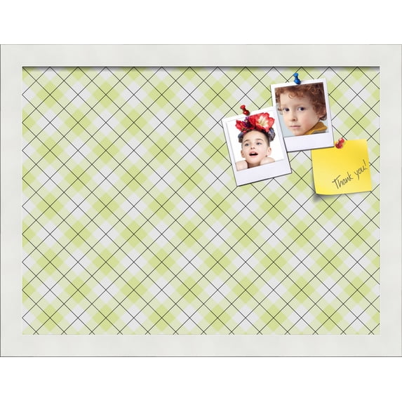 PinPix ArtToFrames 14x10 Custom Cork Bulletin Board Argyle Light Yellow Poster Board Has a Fabric Style Canvas Finish, Framed in Satin White Frame (PinPix-642)