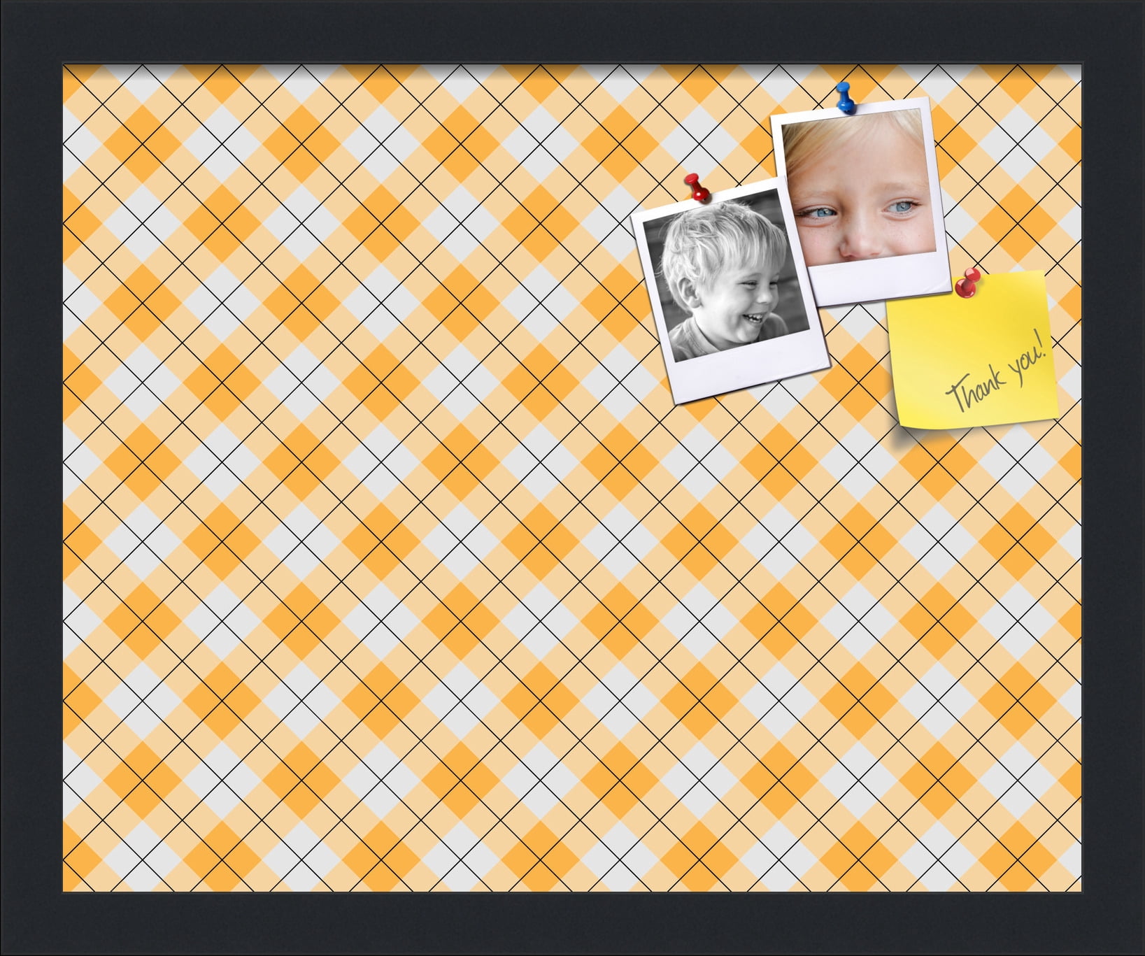 PinPix ArtToFrames 14x11 Custom Cork Bulletin Board Argyle Orange   Poster Board Has a Fabric Style Canvas Finish, Framed in Satin Black (PinPix-636)