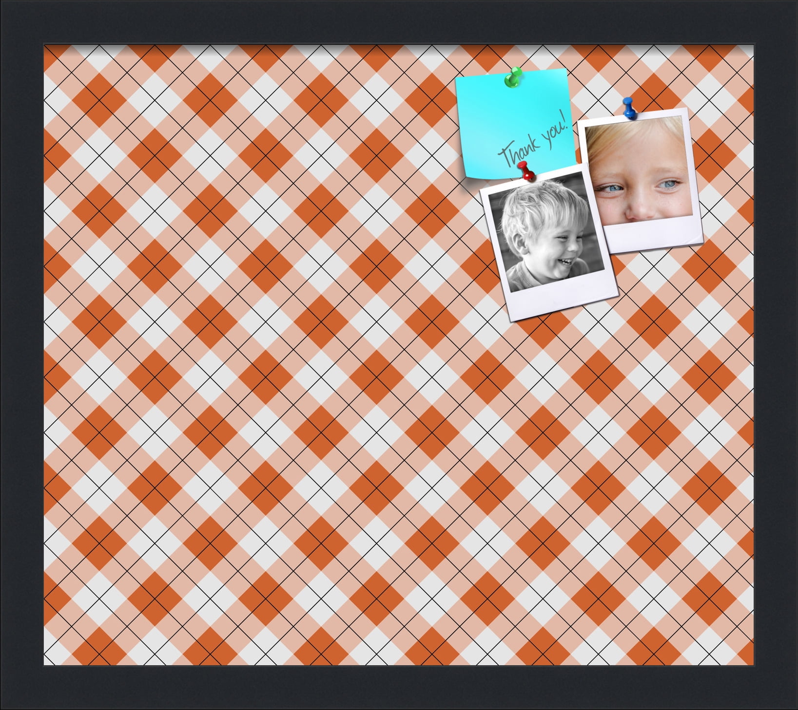 PinPix ArtToFrames 14x12 Custom Cork Bulletin Board Argyle Burnt Orange   Poster Board Has a Fabric Style Canvas Finish, Framed in Satin Black (PinPix-634)