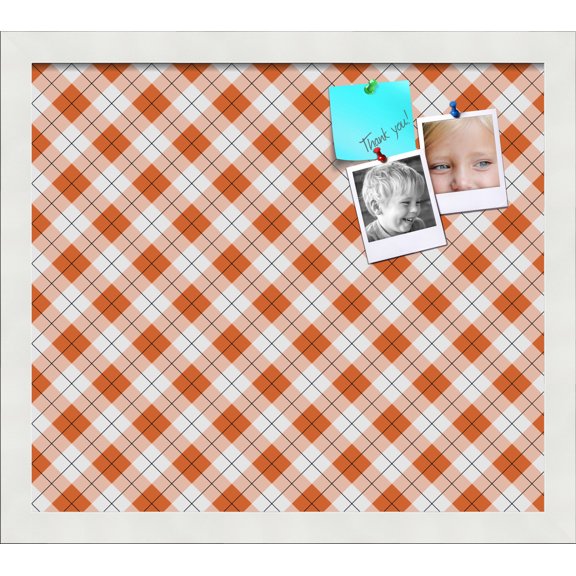 PinPix ArtToFrames 14x12 Custom Cork Bulletin Board Argyle Burnt Orange   Poster Board Has a Fabric Style Canvas Finish, Framed in Satin White Frame (PinPix-634)