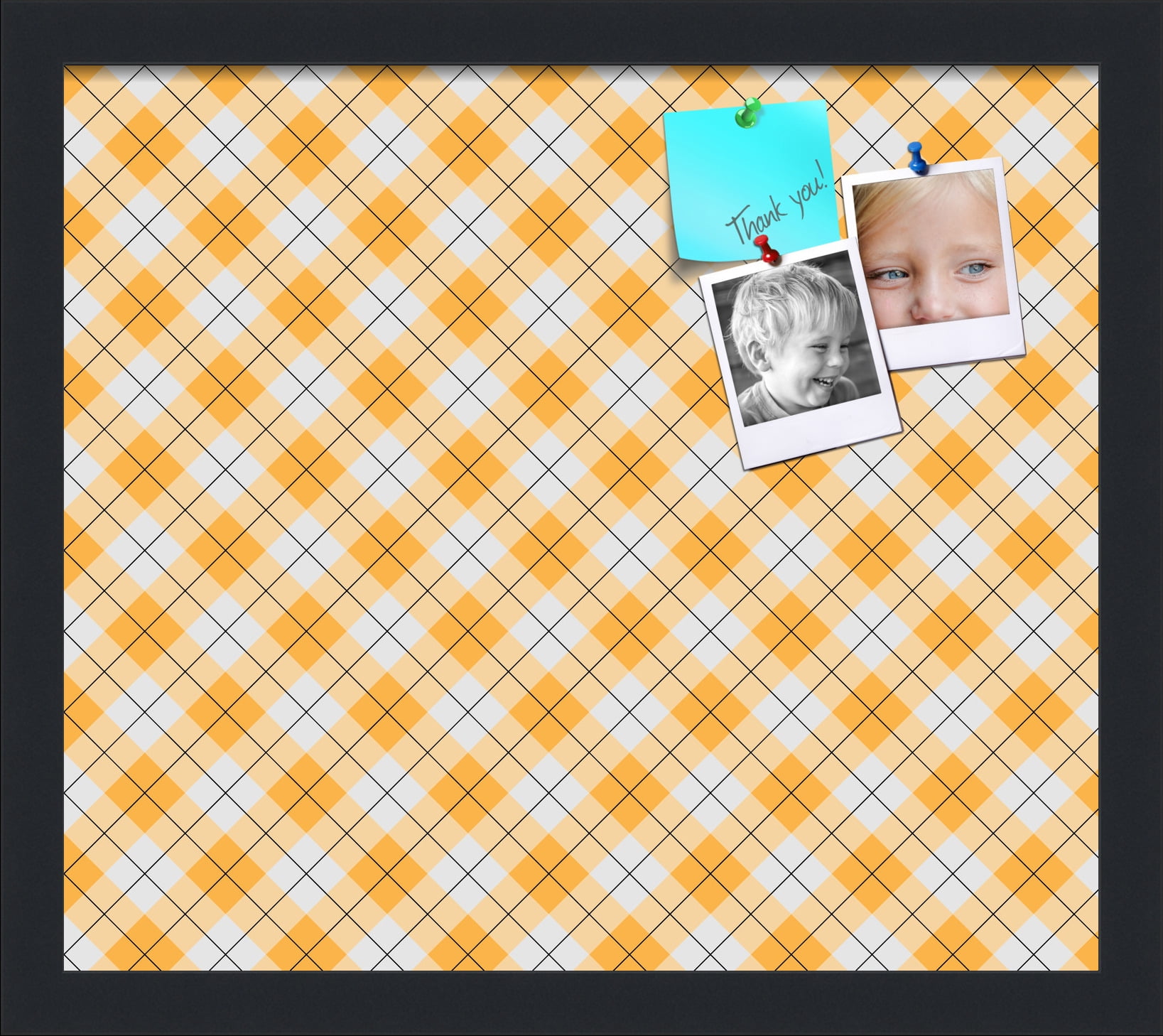 PinPix ArtToFrames 14x12 Custom Cork Bulletin Board Argyle Orange   Poster Board Has a Fabric Style Canvas Finish, Framed in Satin Black (PinPix-636)