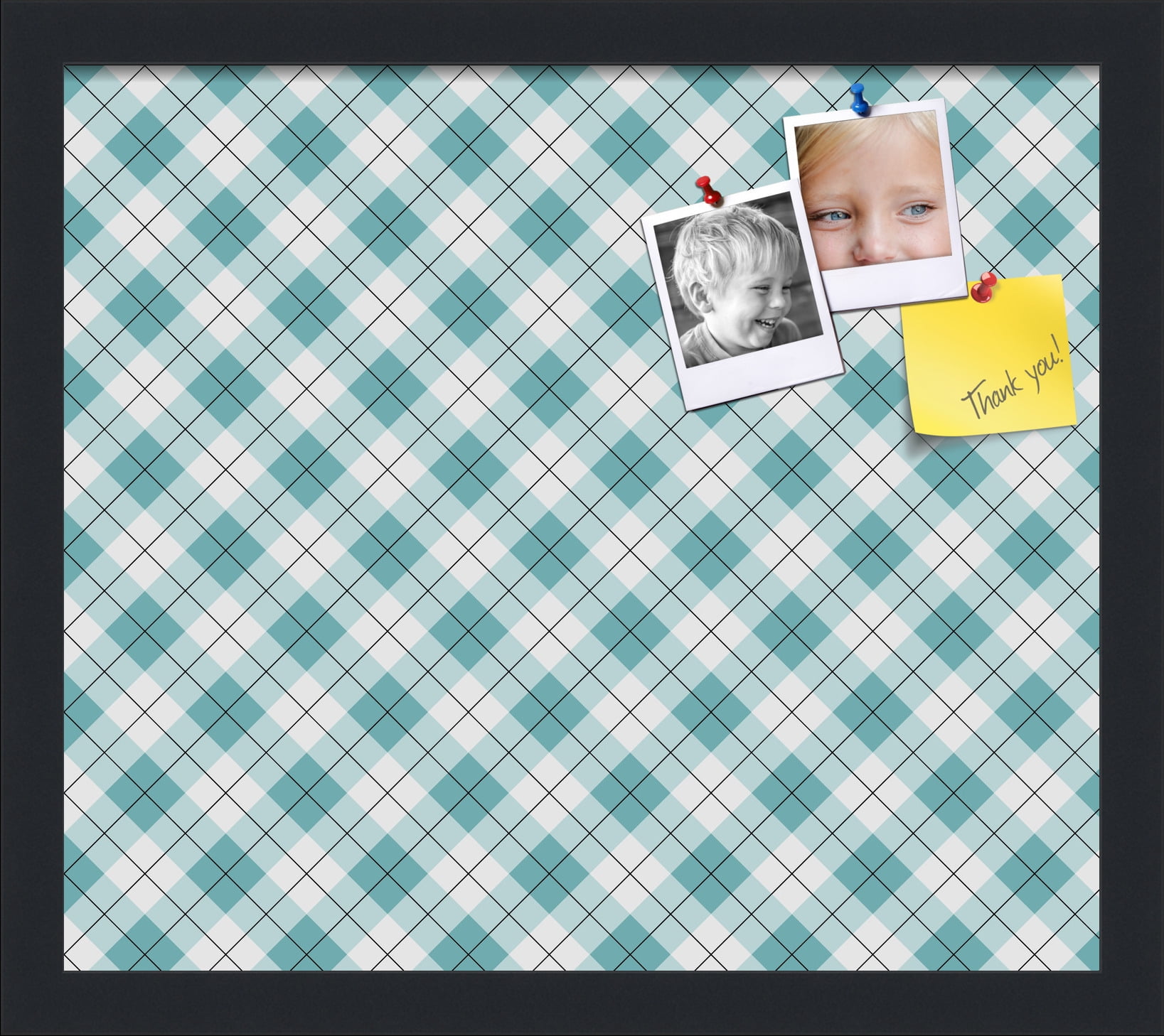 PinPix ArtToFrames 14x12 Custom Cork Bulletin Board Argyle Turquoise   Poster Board Has a Fabric Style Canvas Finish, Framed in Satin Black (PinPix-648)
